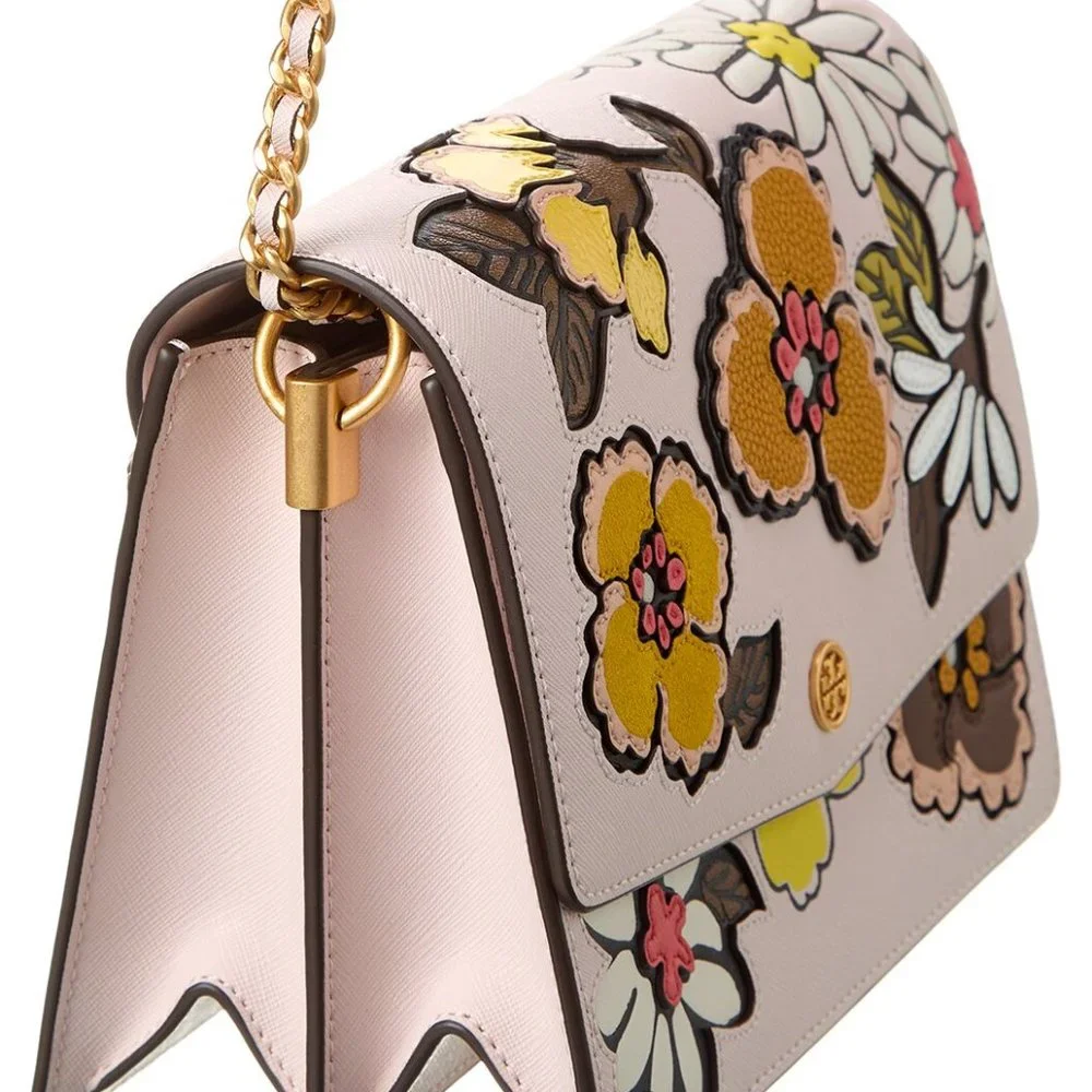 Tory Burch Robinson Applique Convertible Leather Crossbody Bag Purse Pink NEW - Picture 2 of 5